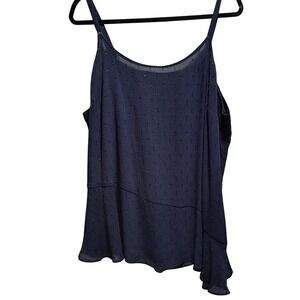 Rachel‎ Roy Tank Womens 2X Blue Swiss Dot Cami Top Ruffle Hem Sleeveless Blouse